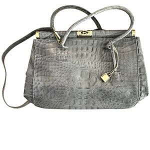 Women's Gray Genuine Leather Stamped Alligator Borse En Pelle Satchel Bag